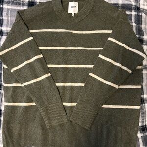 Aerie Women's Olive Striped Crewneck Sweater